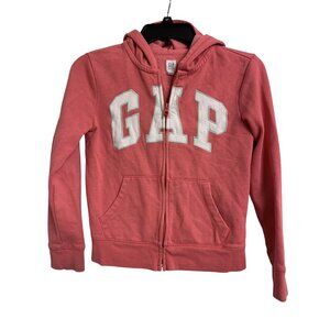 Gap Kids XL (12) Pink Hooded‎ Sweatshirt White Embroidered Logo Full Zip